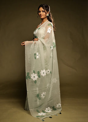 Green Organza Saree With Blouse Piece