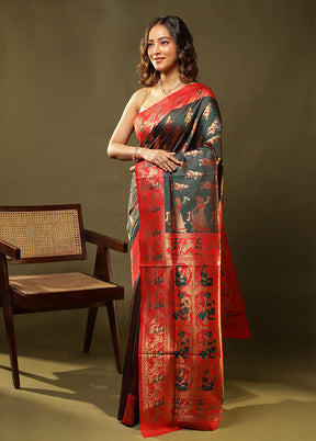 Green Baluchari Silk Saree With Blouse Piece