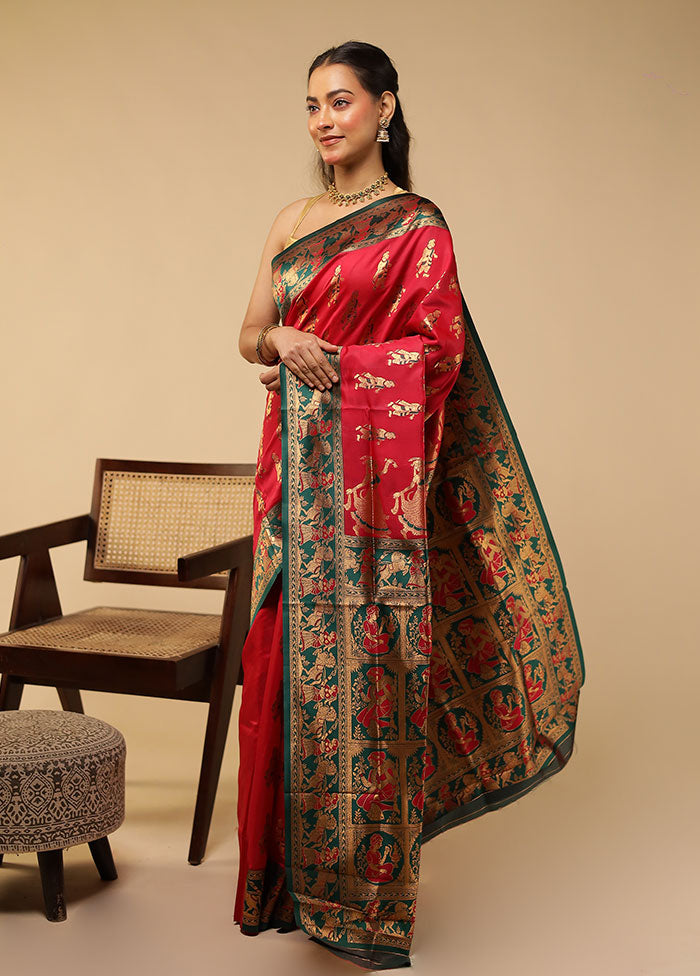 Pink Baluchari Silk Saree With Blouse Piece