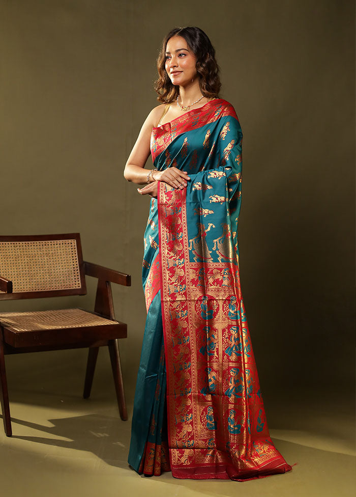Green Baluchari Silk Saree With Blouse Piece