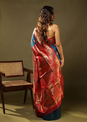 Blue Baluchari Silk Saree With Blouse Piece
