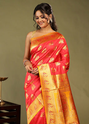 Red Baluchari Silk Saree With Blouse Piece