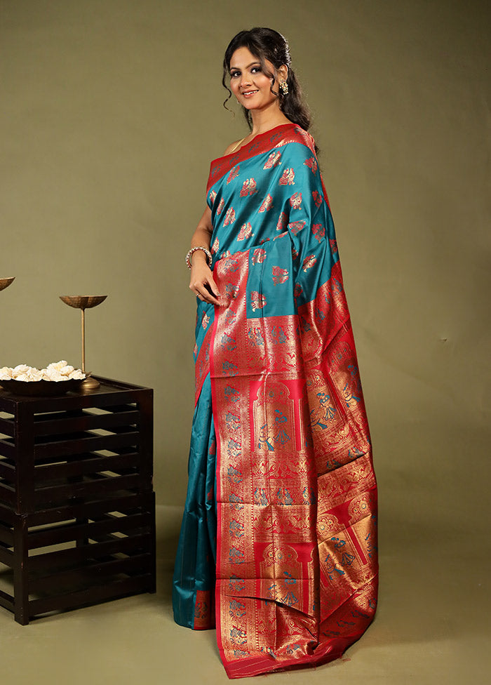 Blue Baluchari Silk Saree With Blouse Piece