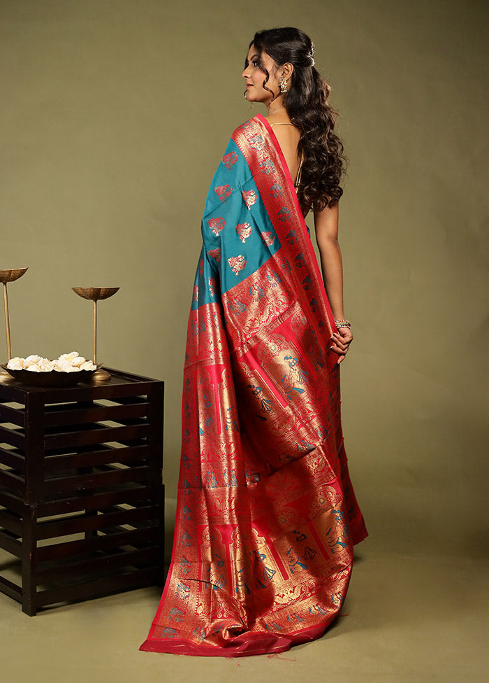 Blue Baluchari Silk Saree With Blouse Piece