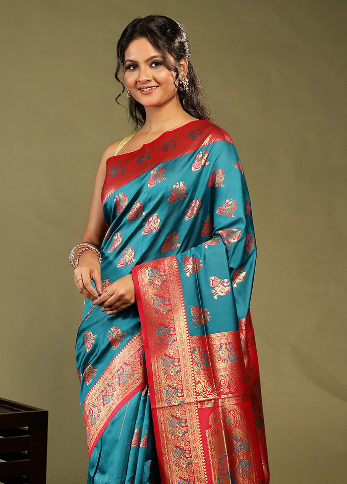 Blue Baluchari Silk Saree With Blouse Piece
