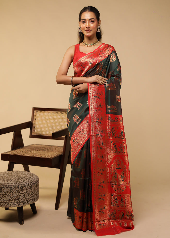 Green Baluchari Silk Saree With Blouse Piece