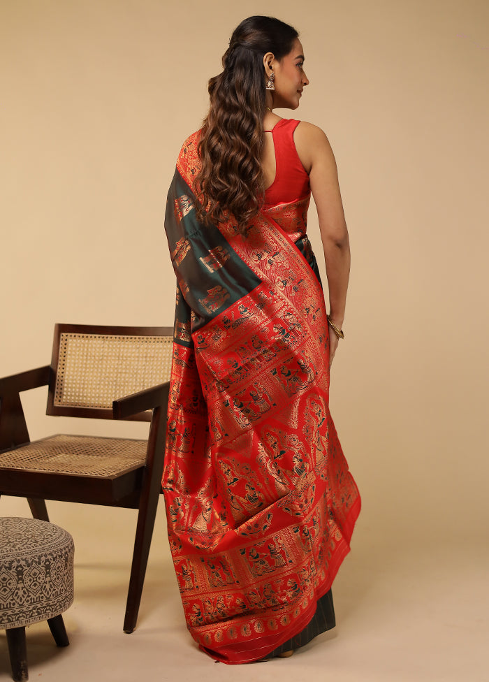 Green Baluchari Silk Saree With Blouse Piece