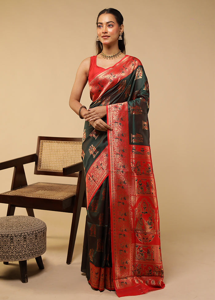 Green Baluchari Silk Saree With Blouse Piece