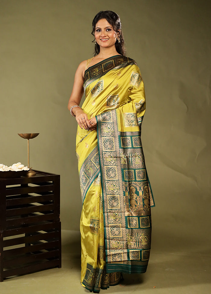 Green Baluchari Silk Saree With Blouse Piece