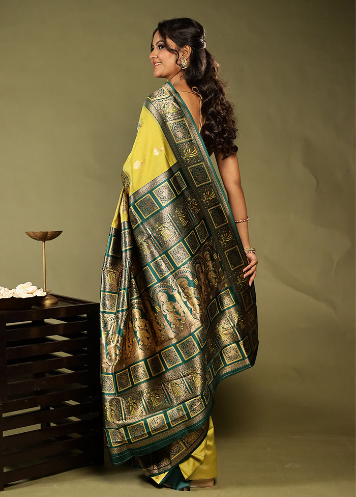 Green Baluchari Silk Saree With Blouse Piece