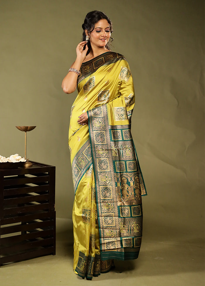 Green Baluchari Silk Saree With Blouse Piece