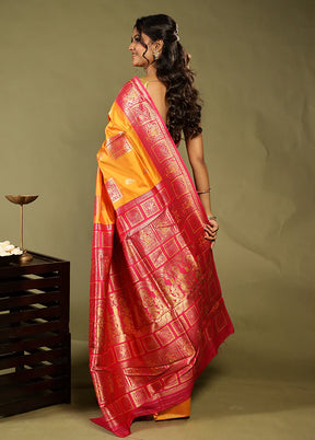 Yellow Baluchari Silk Saree With Blouse Piece