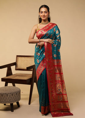 Green Baluchari Silk Saree With Blouse Piece