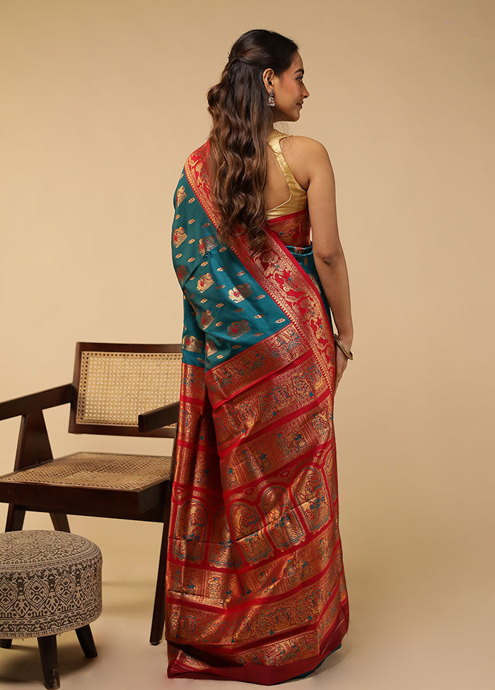 Green Baluchari Silk Saree With Blouse Piece