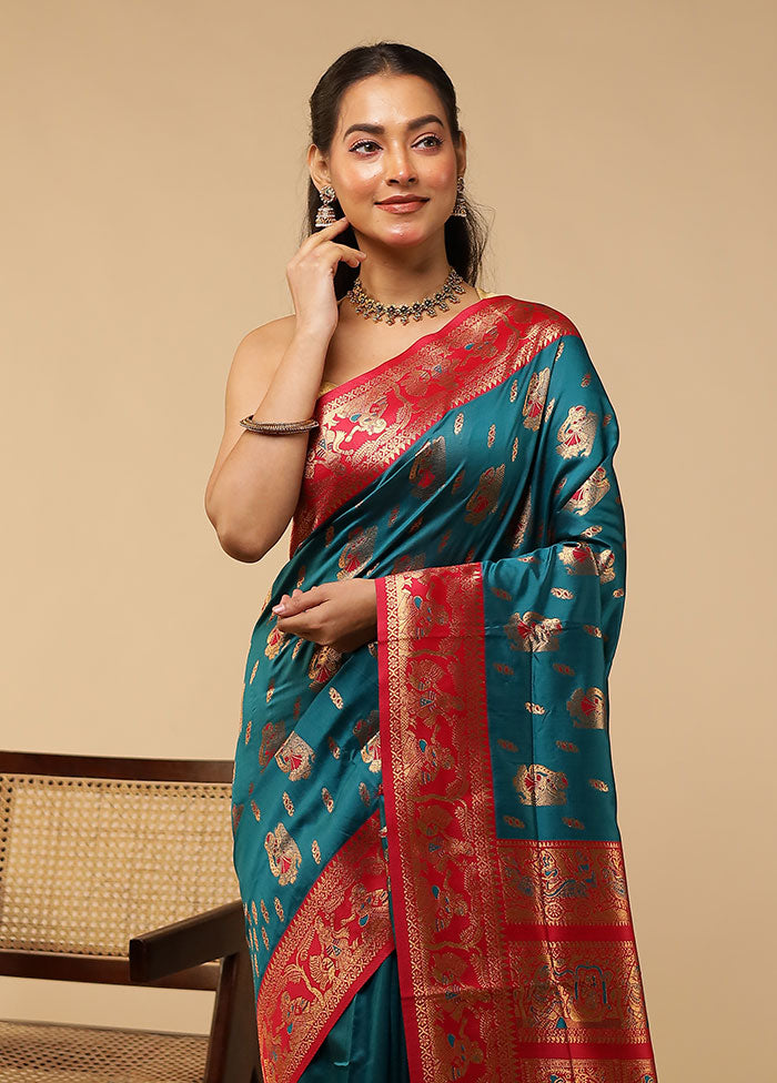 Green Baluchari Silk Saree With Blouse Piece