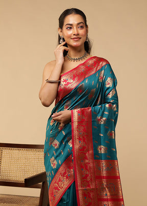 Green Baluchari Silk Saree With Blouse Piece