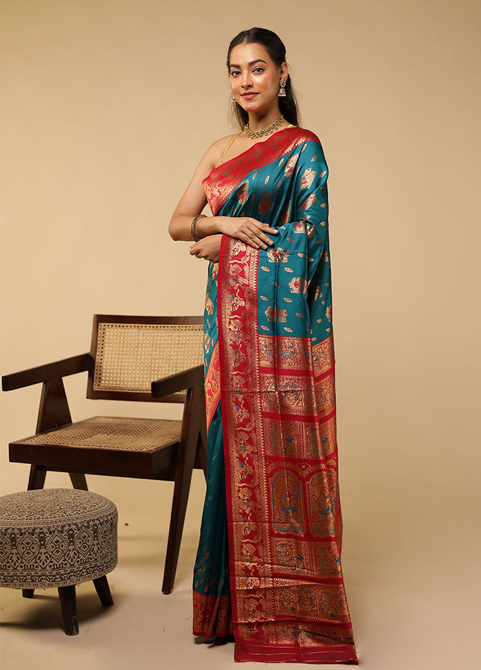Green Baluchari Silk Saree With Blouse Piece