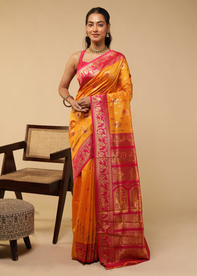 Yellow Baluchari Silk Saree With Blouse Piece