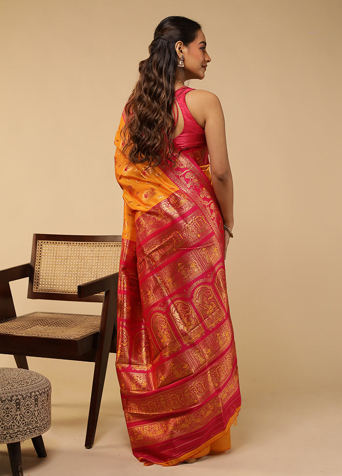 Yellow Baluchari Silk Saree With Blouse Piece