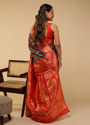 Green Baluchari Silk Saree With Blouse Piece