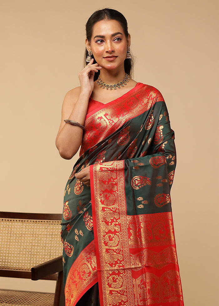 Green Baluchari Silk Saree With Blouse Piece