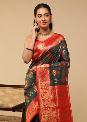 Green Baluchari Silk Saree With Blouse Piece