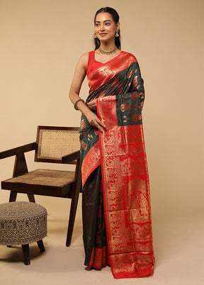 Green Baluchari Silk Saree With Blouse Piece