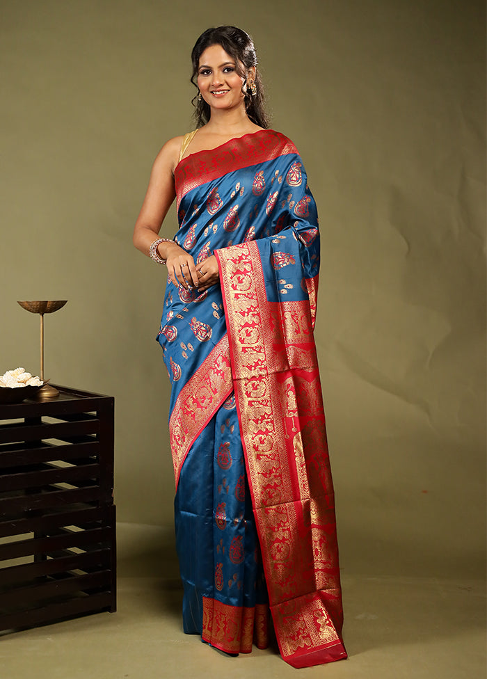 Green Baluchari Silk Saree With Blouse Piece