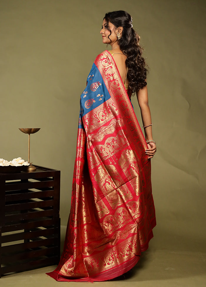 Green Baluchari Silk Saree With Blouse Piece