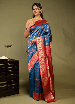 Blue Baluchari Silk Saree With Blouse Piece