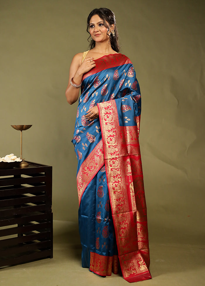 Green Baluchari Silk Saree With Blouse Piece