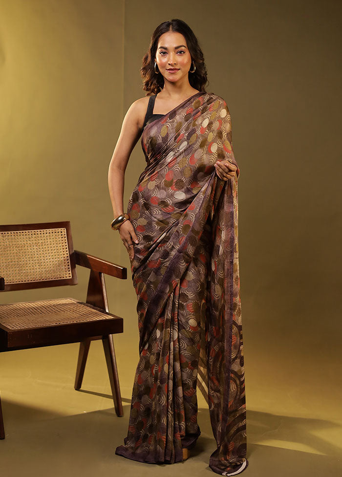 Cream Chiffon Silk Saree With Blouse Piece