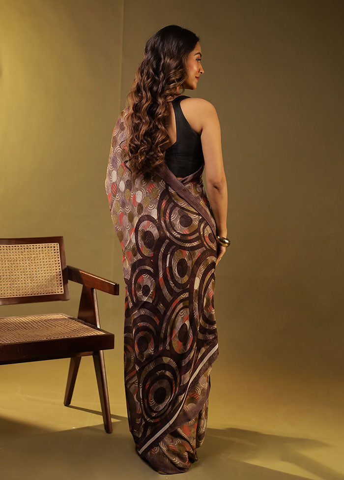 Brown Chiffon Silk Saree With Blouse Piece