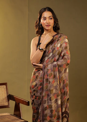 Cream Chiffon Silk Saree With Blouse Piece