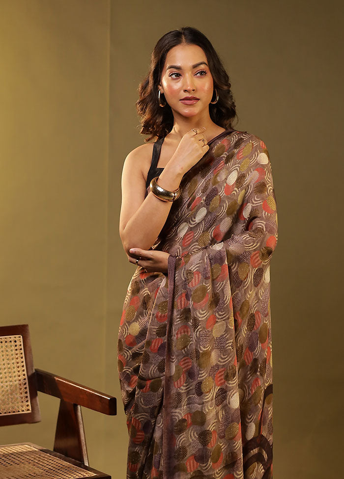 Cream Chiffon Silk Saree With Blouse Piece