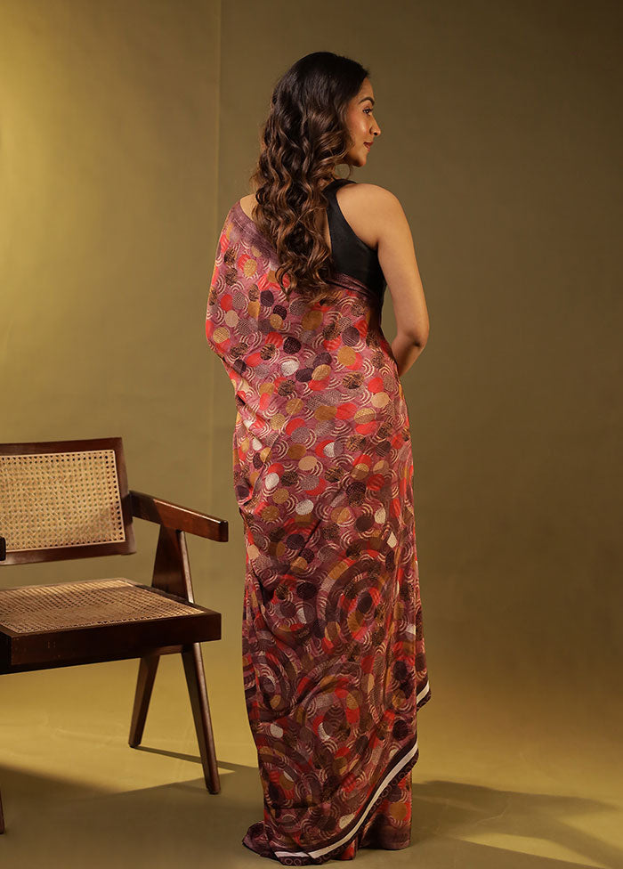 Purple Printed Silk Saree Without Blouse Piece