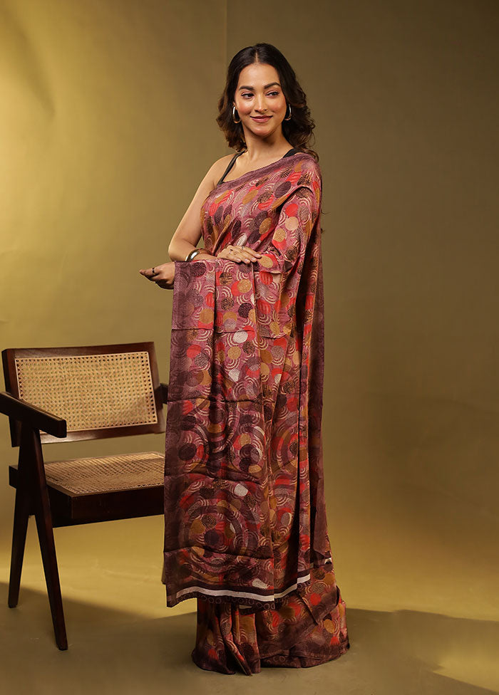 Purple Printed Silk Saree Without Blouse Piece
