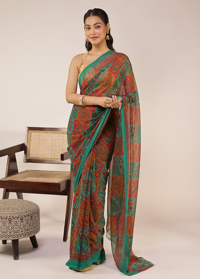 Red Chiffon Silk Saree With Blouse Piece