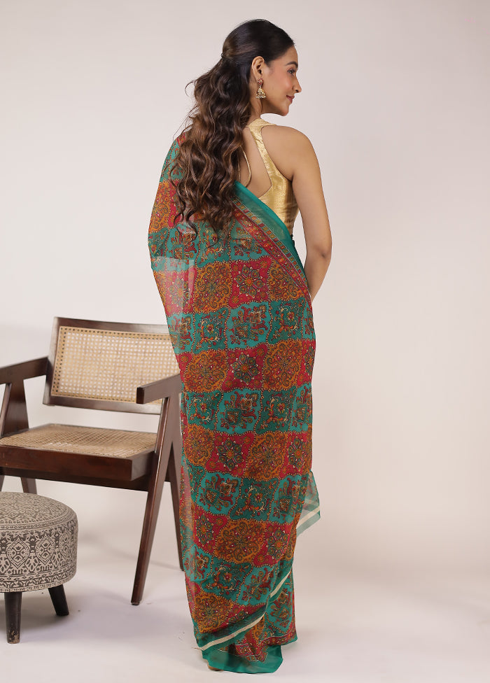 Red Chiffon Silk Saree With Blouse Piece
