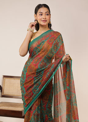 Red Chiffon Silk Saree With Blouse Piece