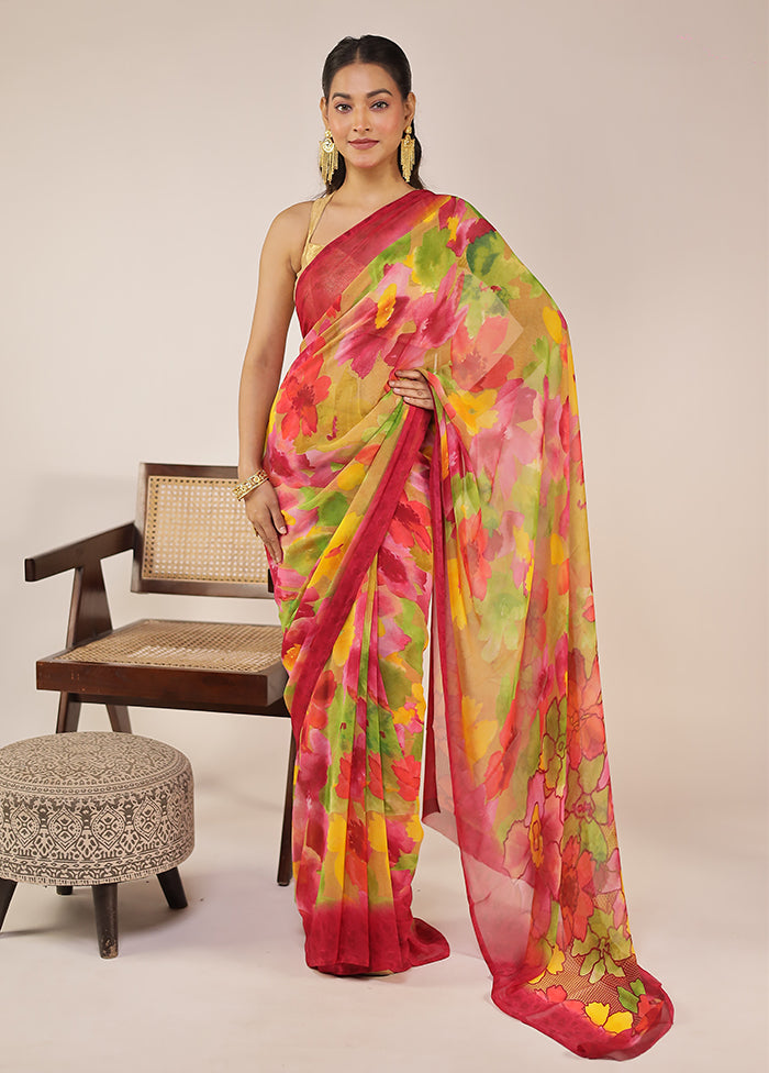 Multicolor Chiffon Silk Saree With Blouse Piece