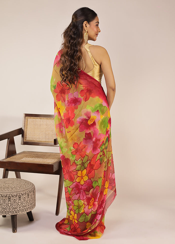 Multicolor Chiffon Silk Saree With Blouse Piece