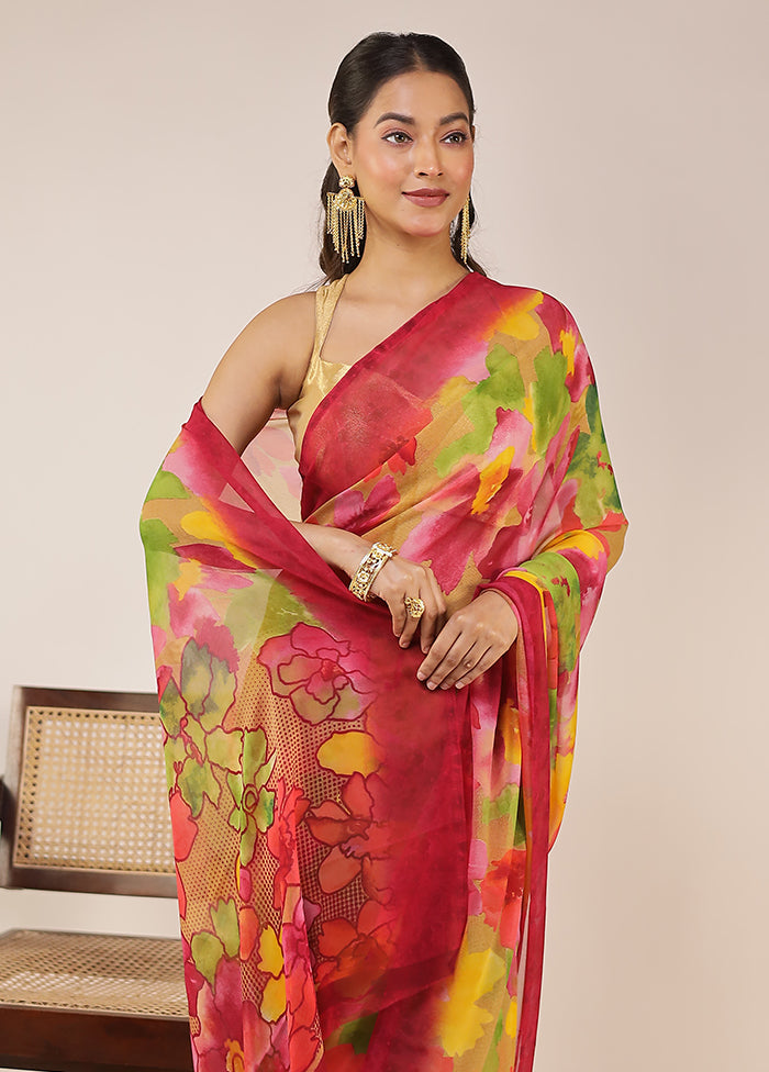 Multicolor Chiffon Silk Saree With Blouse Piece