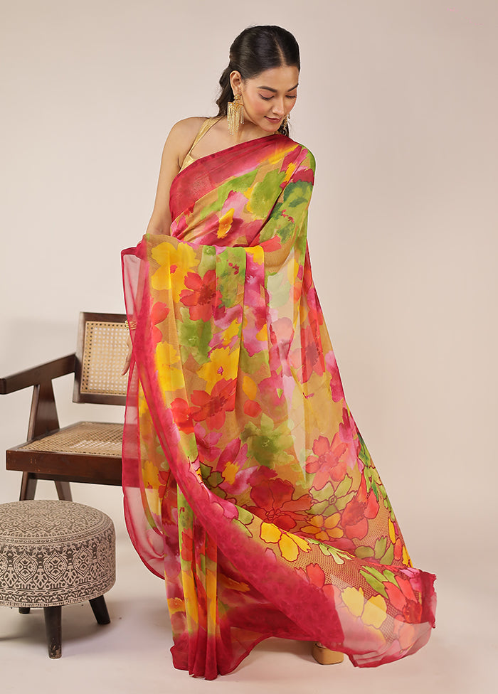 Multicolor Chiffon Silk Saree With Blouse Piece