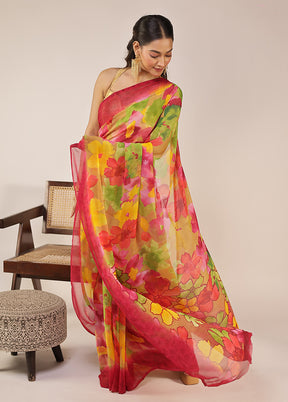 Multicolor Chiffon Silk Saree With Blouse Piece