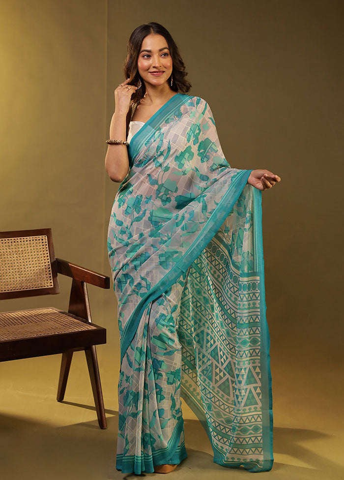 Multicolor Chiffon Silk Saree With Blouse Piece