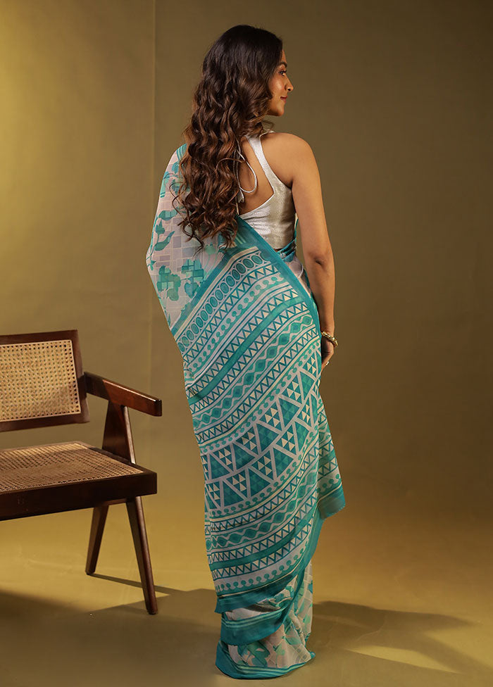 Multicolor Chiffon Silk Saree With Blouse Piece
