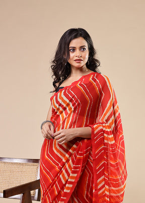 Red Chiffon Silk Saree With Blouse Piece