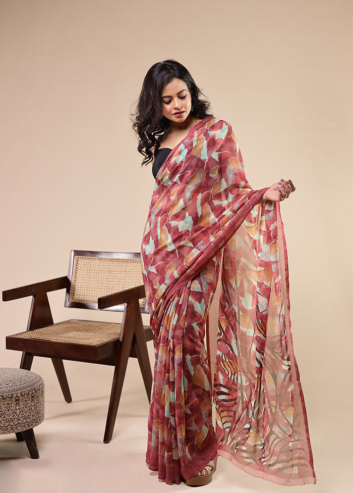 Multicolor Chiffon Silk Saree With Blouse Piece