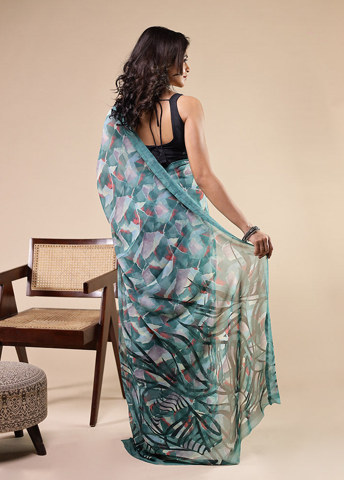 Monsoon Mustard Duo – Blue Printed Silk & Multicolor Chiffon Sarees